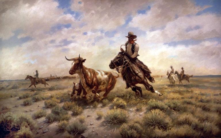 Making of a Cow Horse, 32 x 48, oil