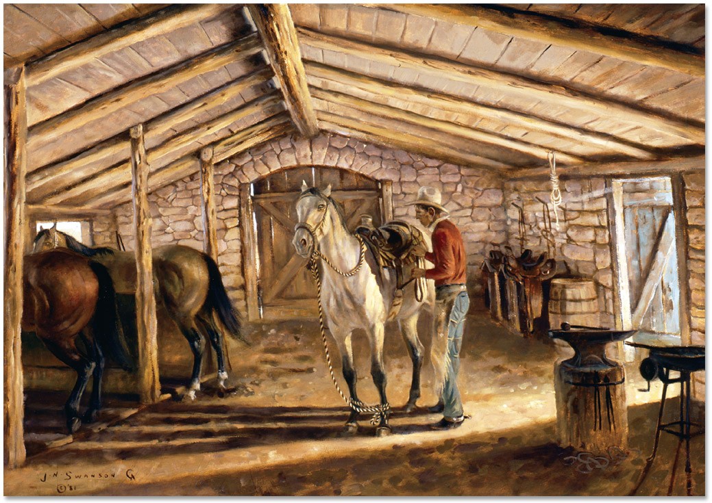 Saddling in the Stone Barn